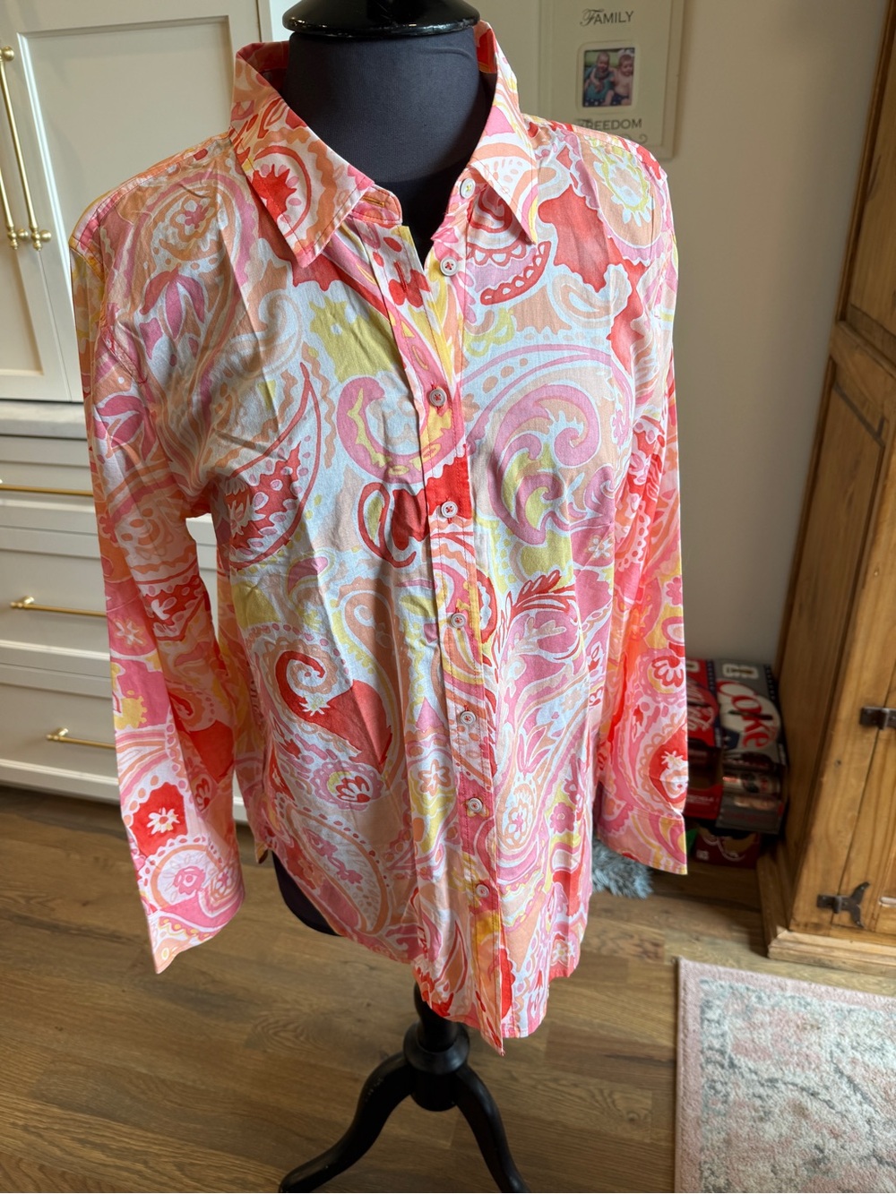 Talbots Pink & Coral Paisley Button-Up Blouse